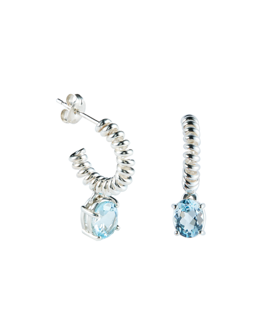 Blue Topaz Spring Stone Pierces -Silver-