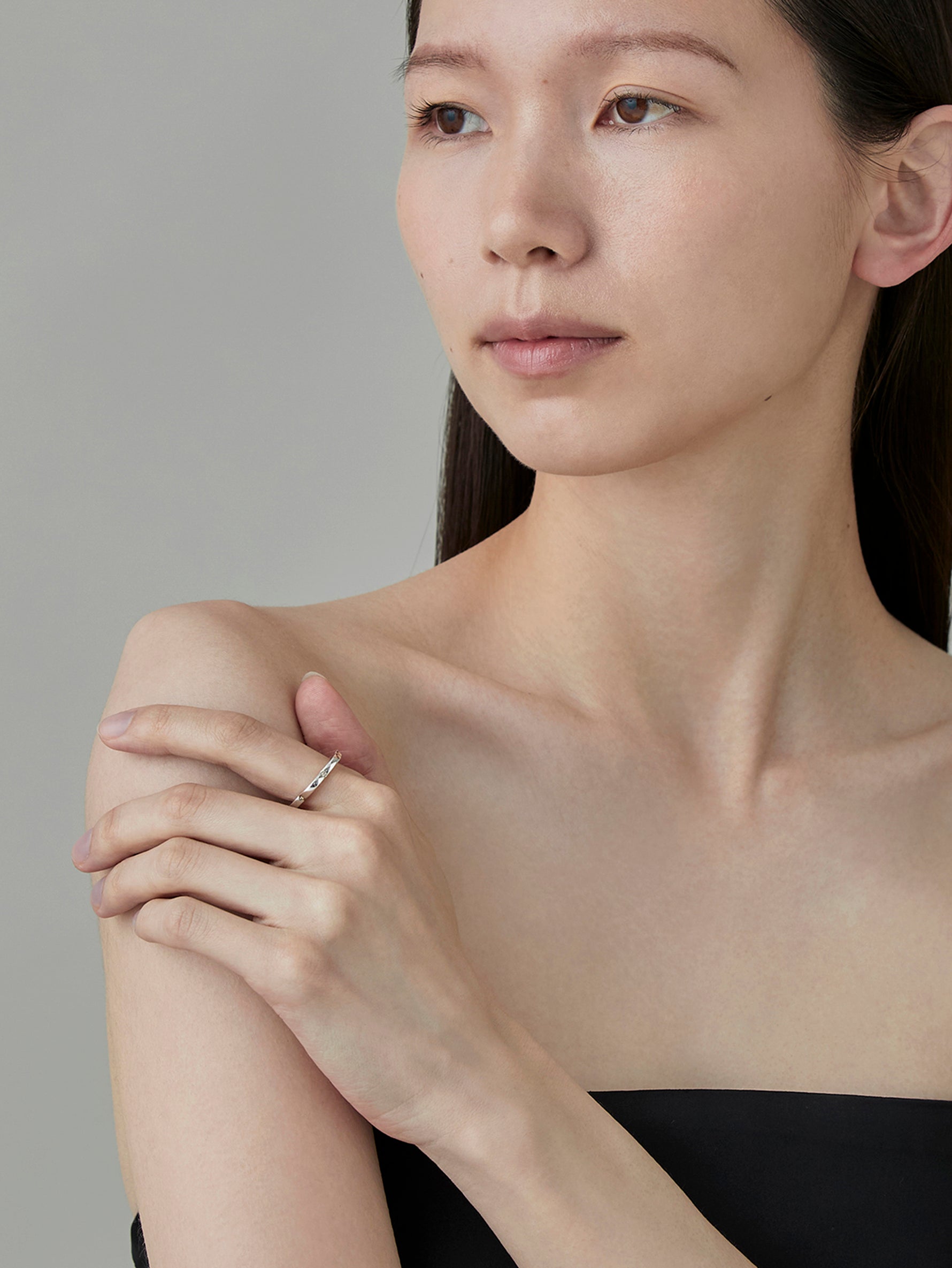 Flower Line Ring Diamond -Silver-