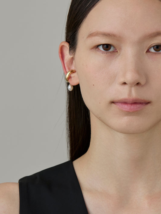 Drop Pearl Earcuff -Gold-