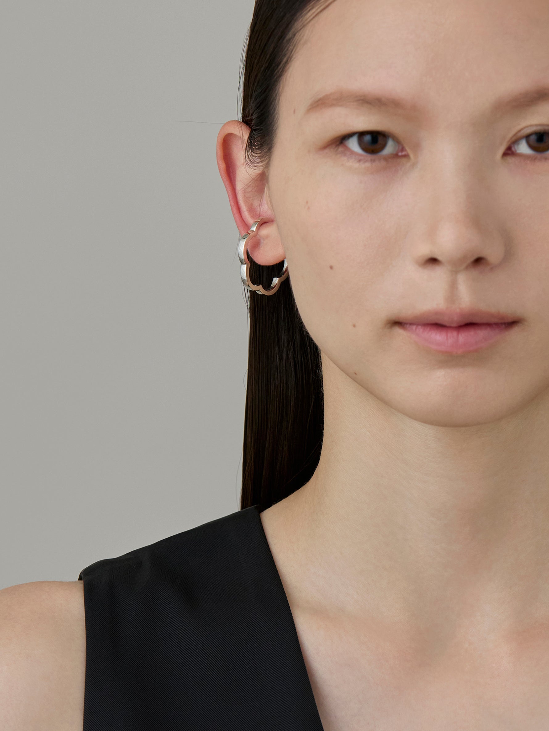 Flower Line Earcuff L-Silver-