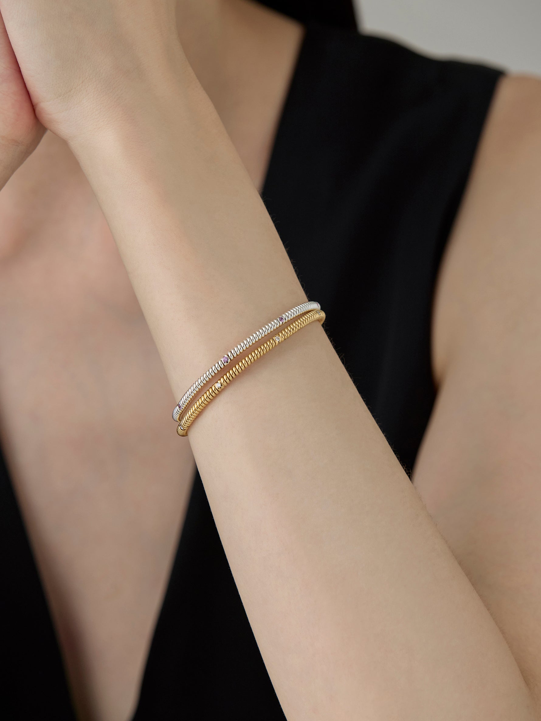 Spring 4 Stone Bangle Pink Sapphire -Silver-