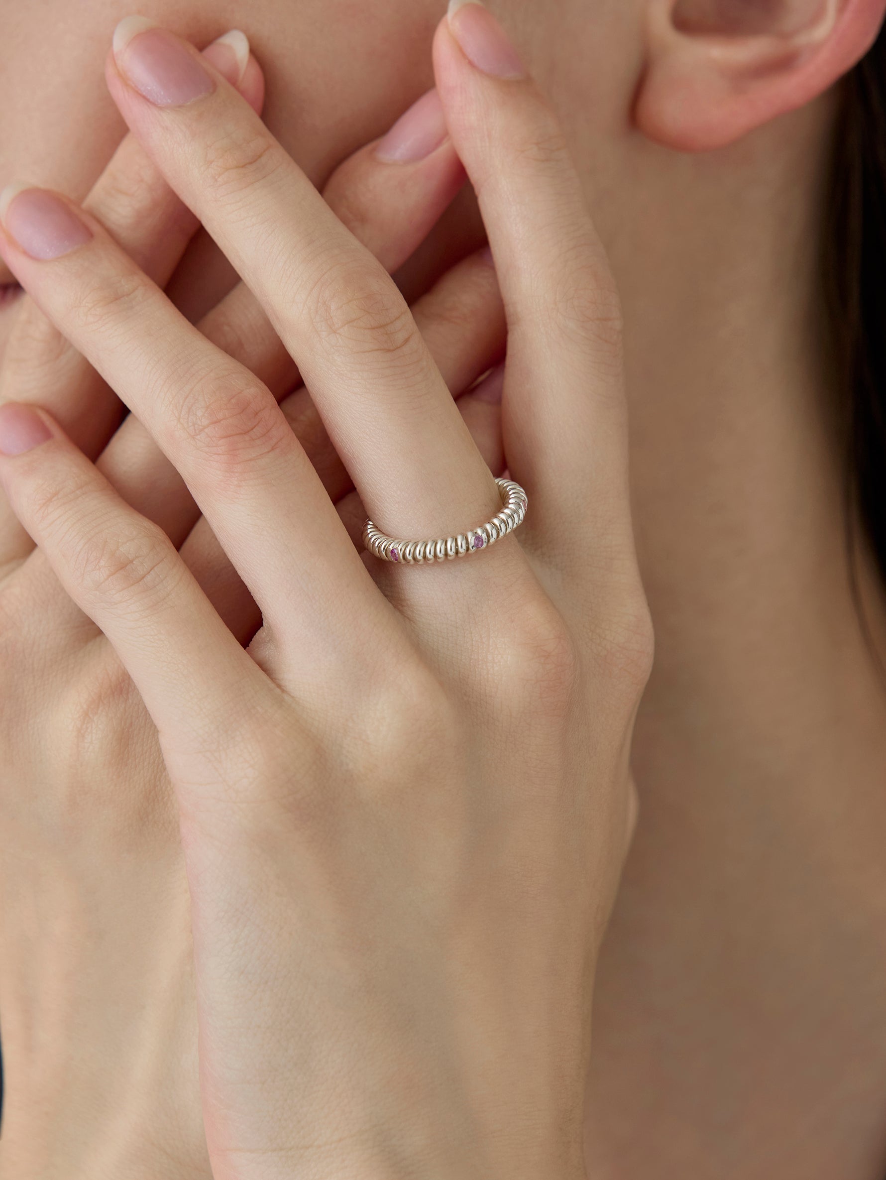 Spring 6 Stone Ring Pink Sapphire -Silver-