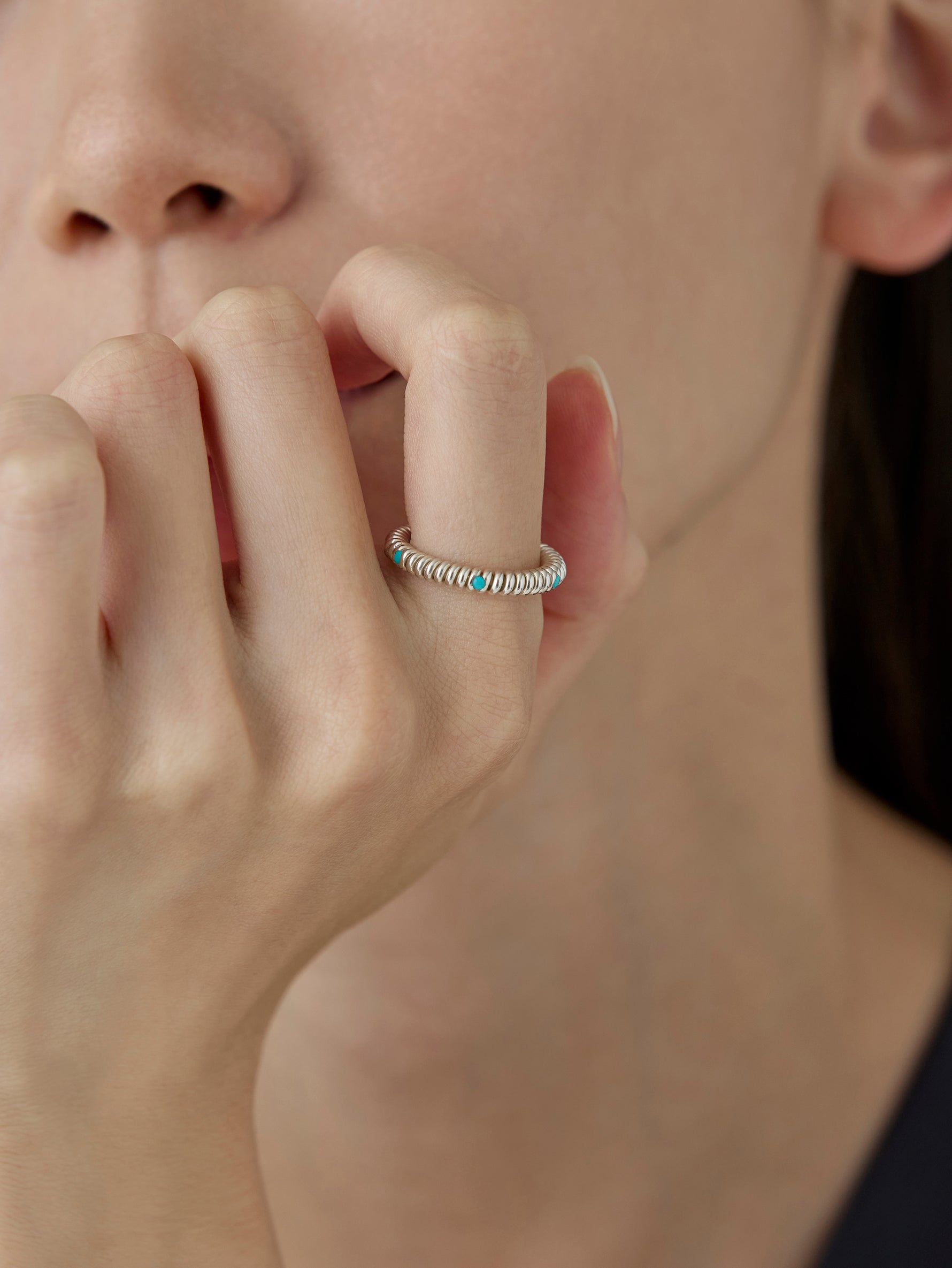 Spring 6 Stone Ring Turquoise -Silver-