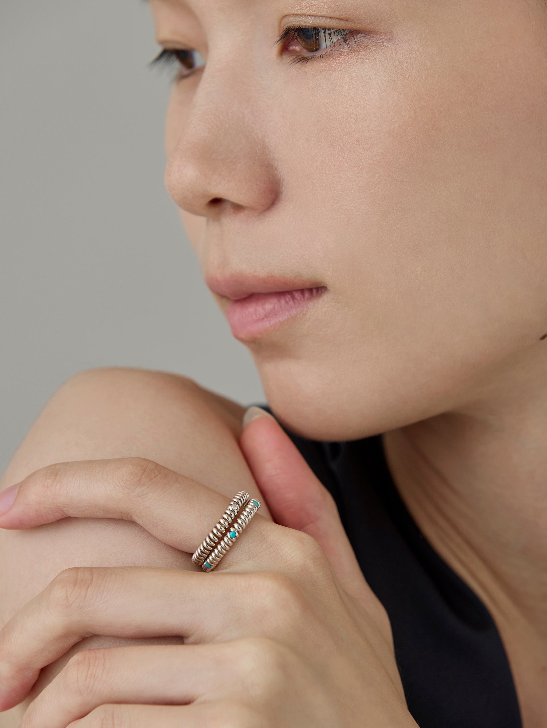 Spring 6 Stone Ring Turquoise -Silver-