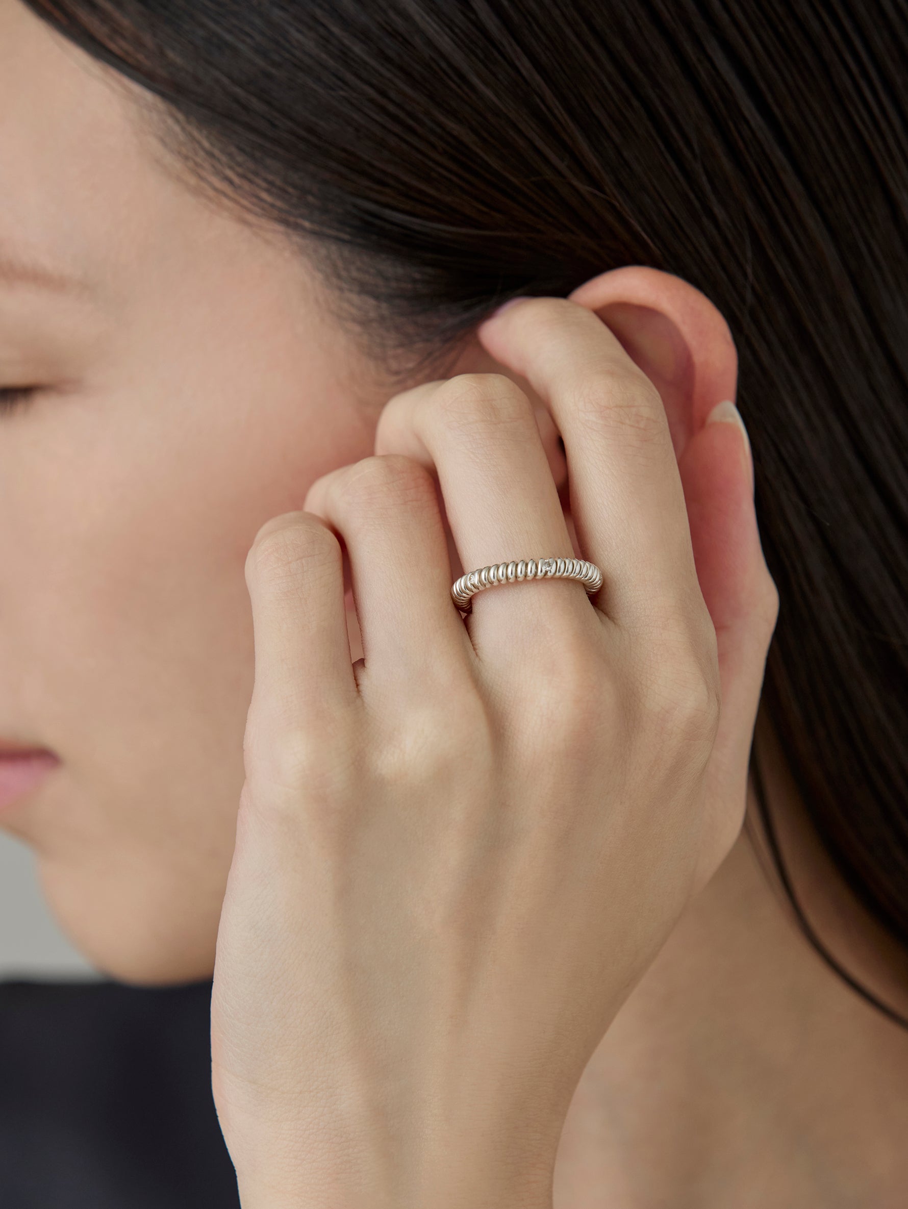 Spring 6 Stone Ring Diamond -Silver-