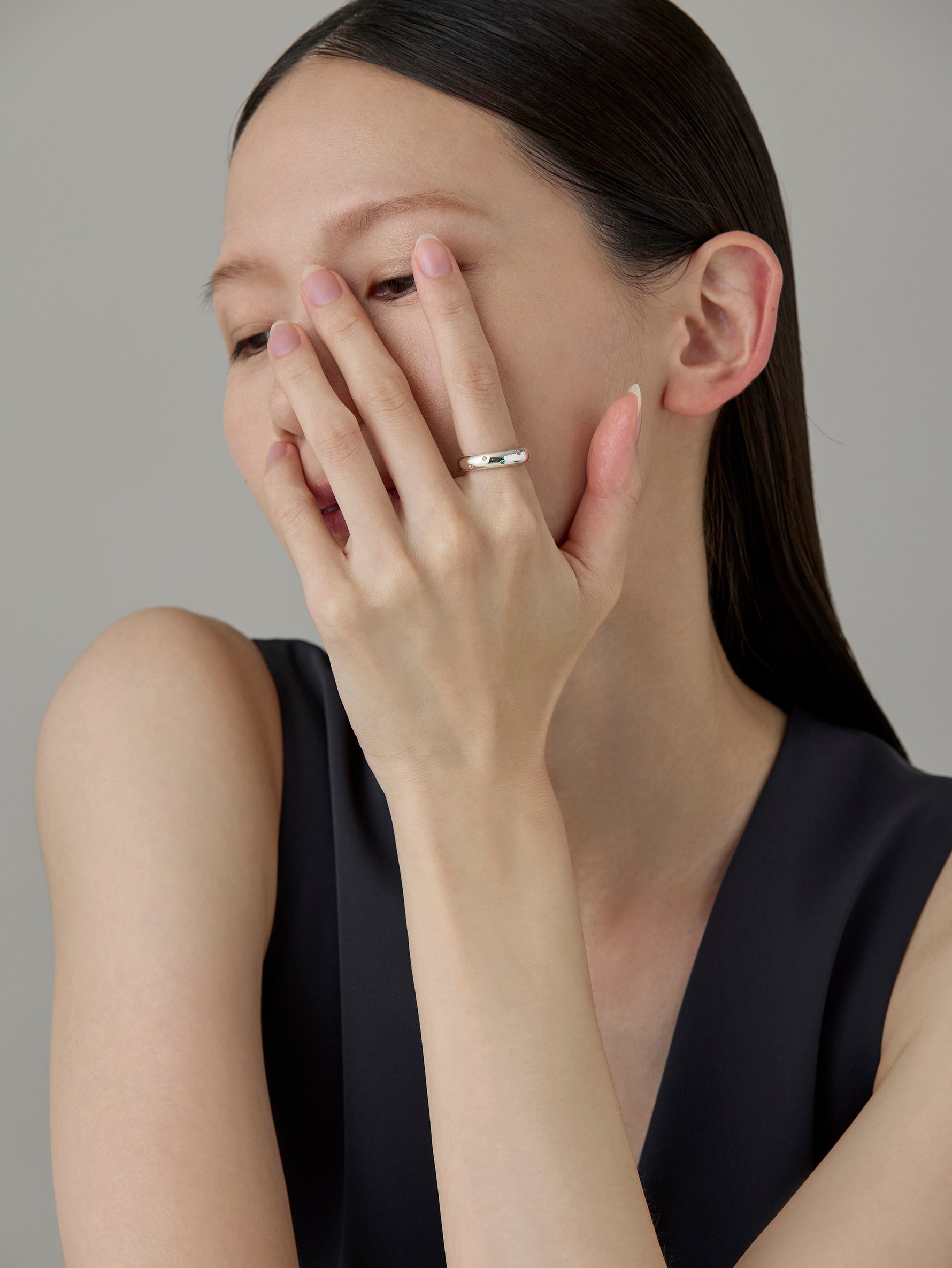 Drop Ring Multi Stone -Silver-