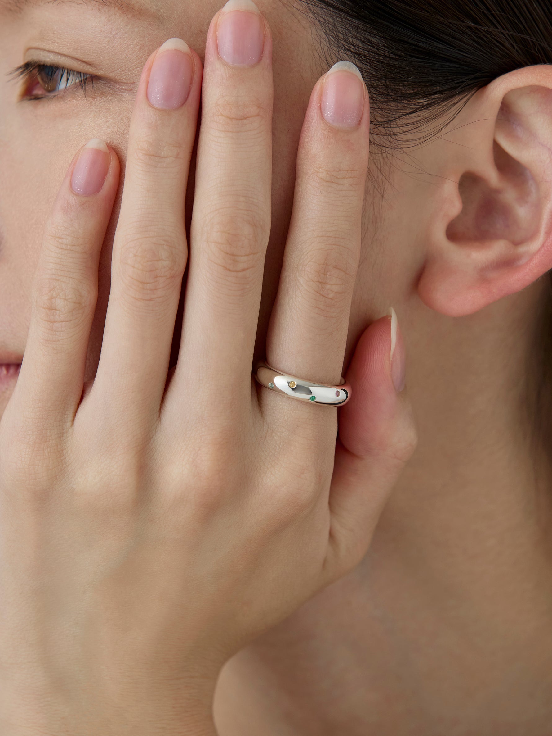 Drop Ring Multi Stone -Silver-