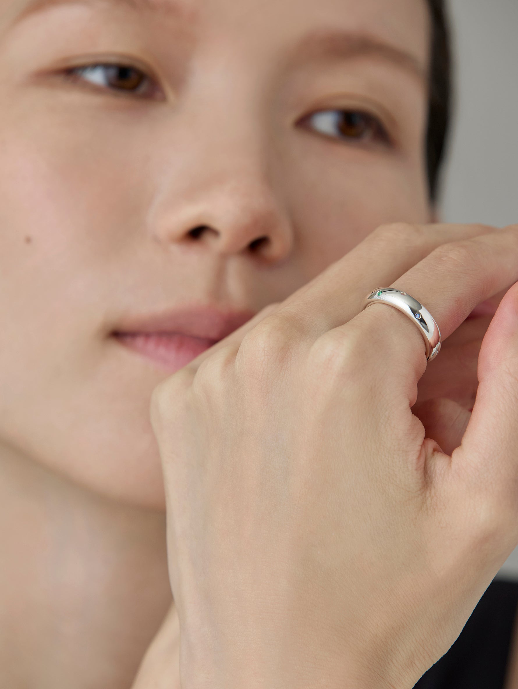 Drop Ring Multi Stone -Silver-