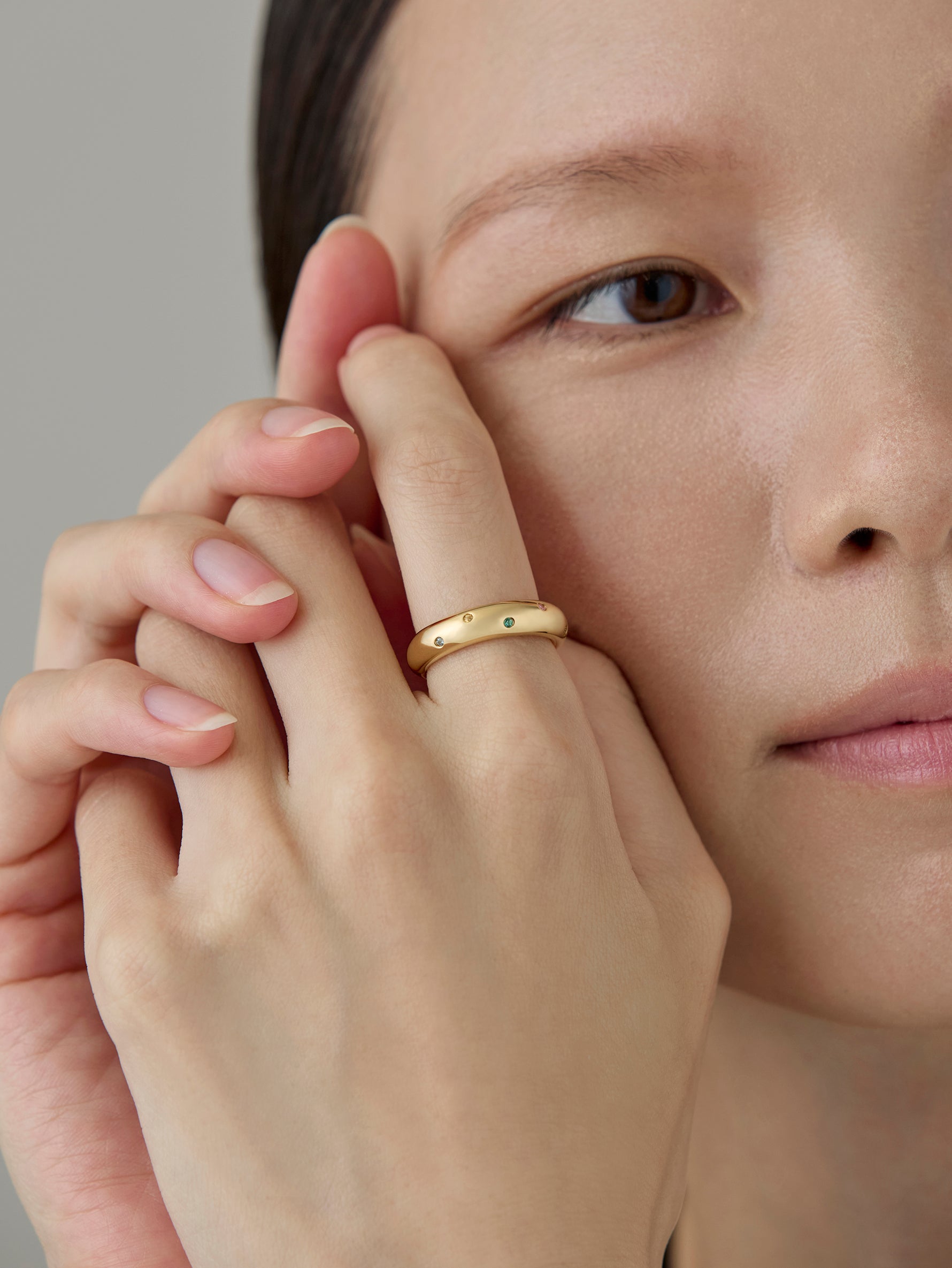 Drop Ring Multi Stone -Gold-