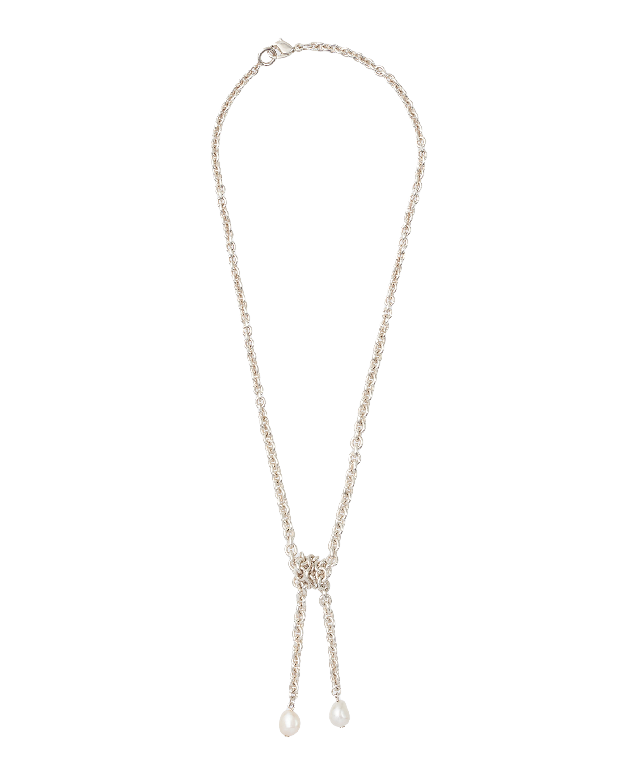 Cord pearl necklace -Silver-
