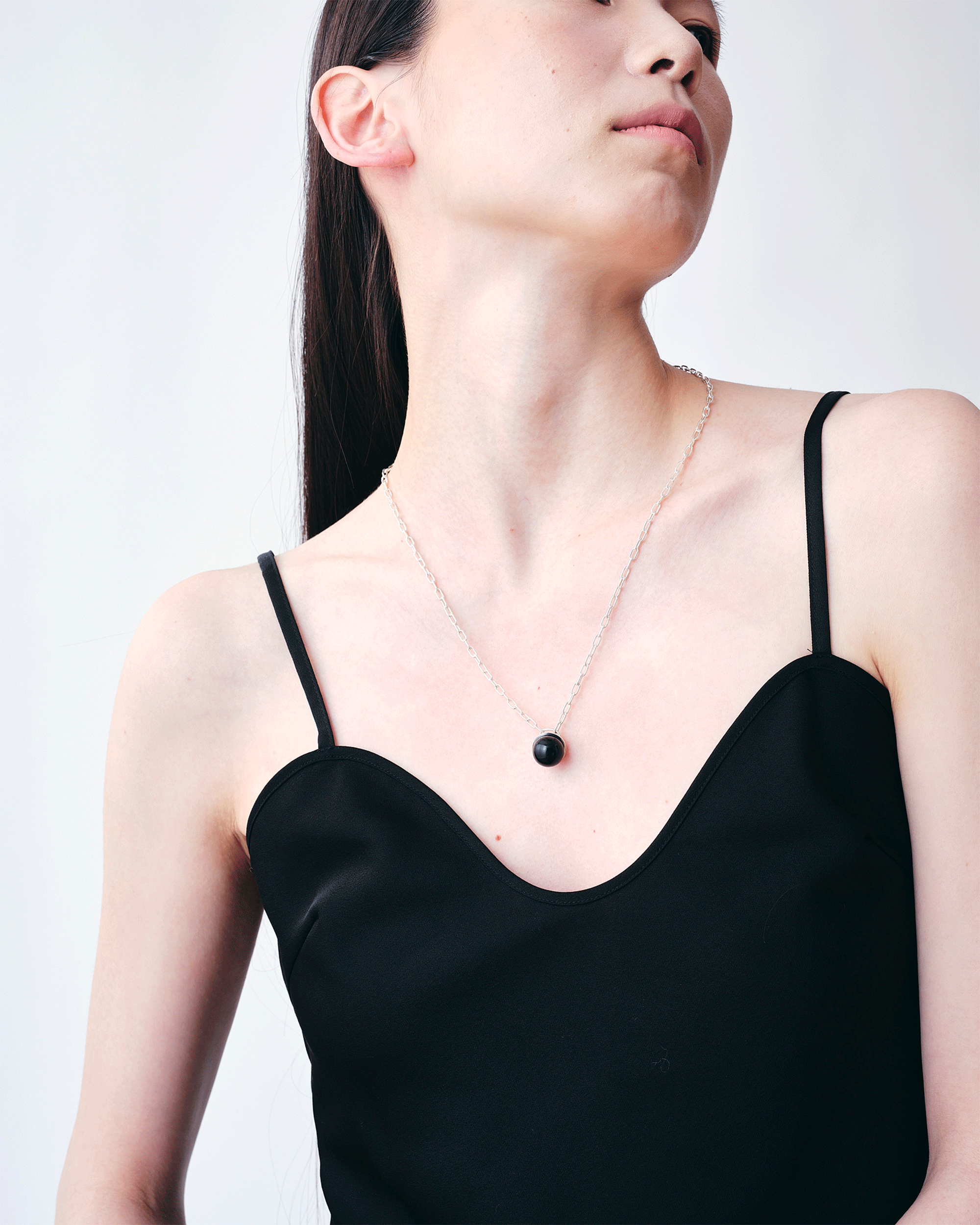 Onyx Cap Necklace Large -Silver-