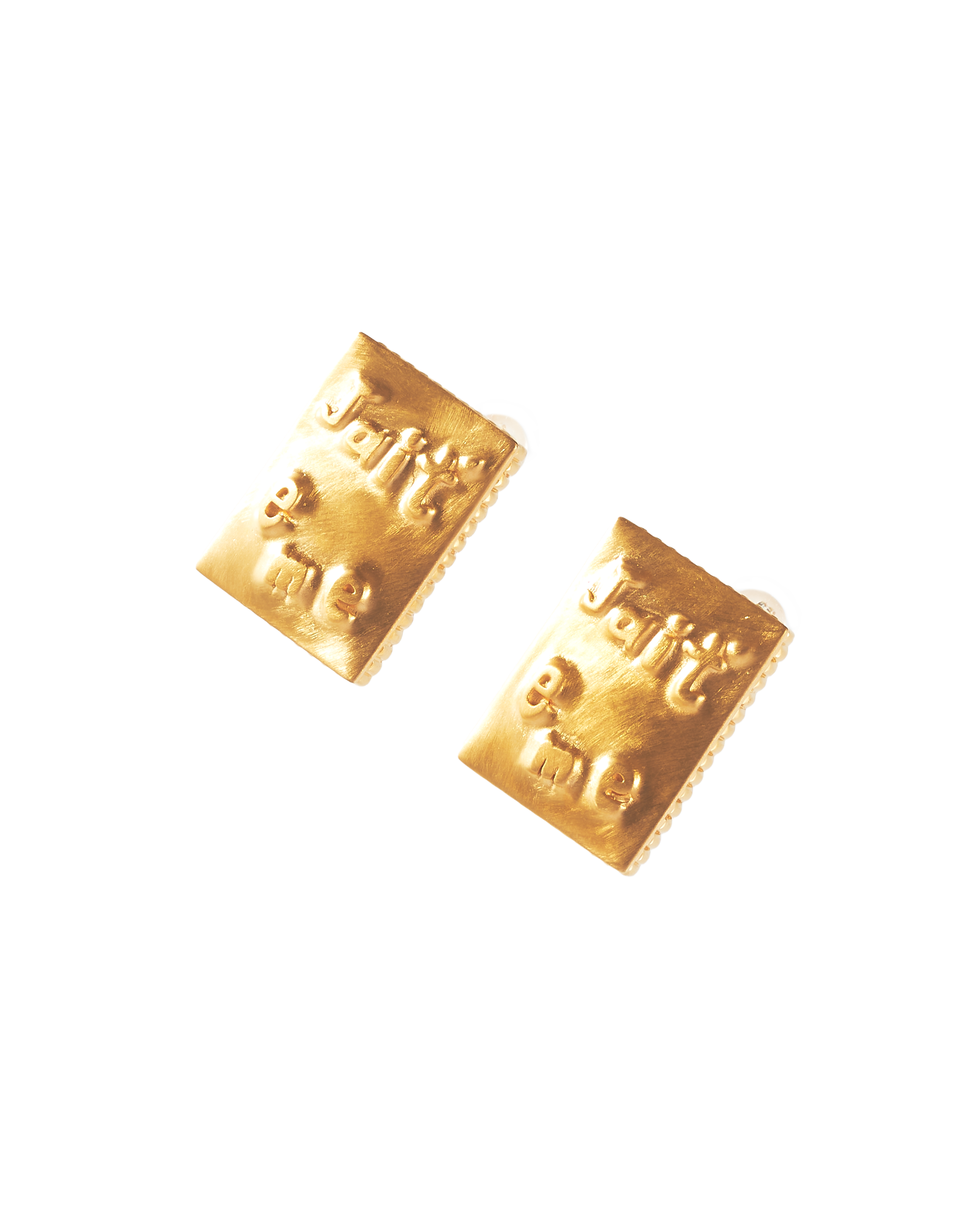 Square Earrings Lettering-Gold-