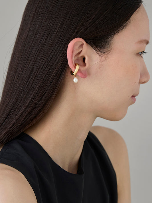 Drop Pearl Earcuff -Gold-