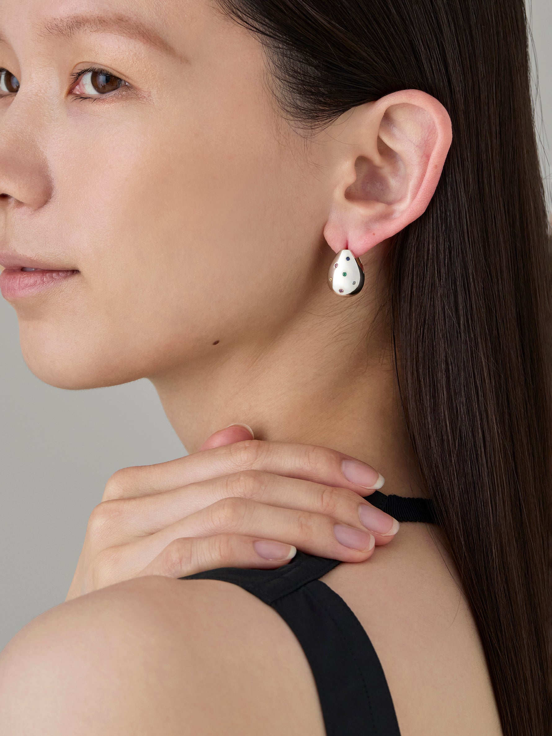 Drop Pierce Multi Stone -Silver-