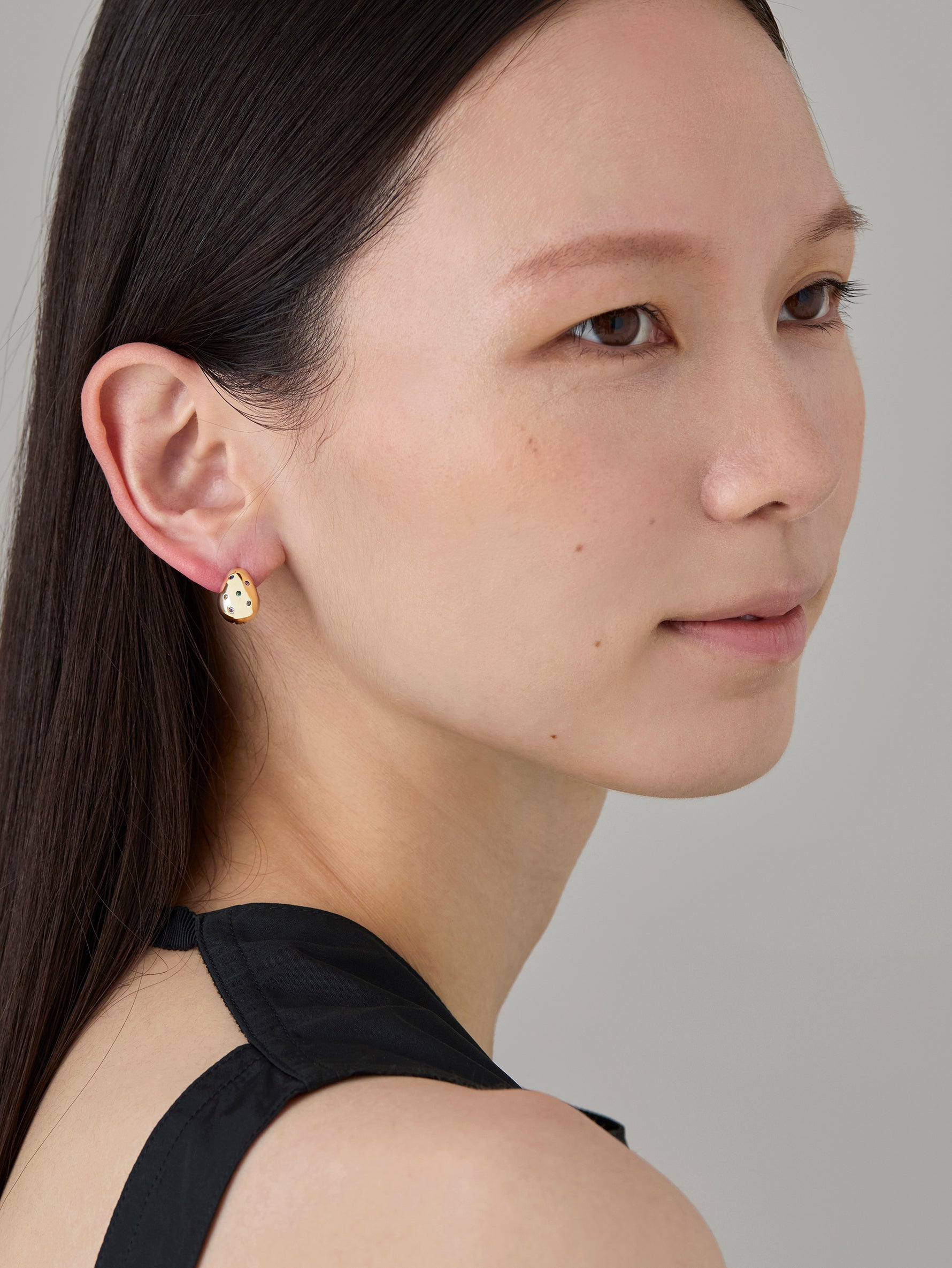 Drop Pierce S Multi Stone -Gold-