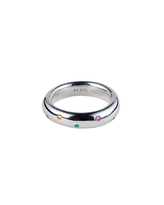 Drop Ring Multi Stone -Silver-