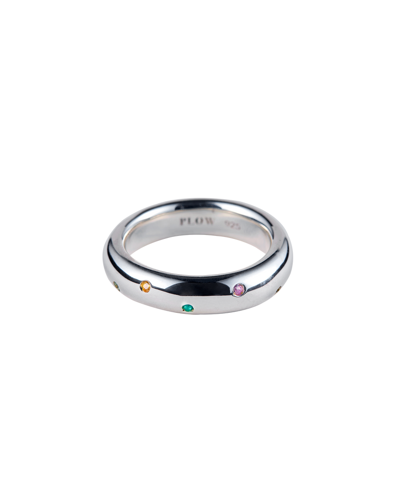 Drop Ring Multi Stone -Silver-