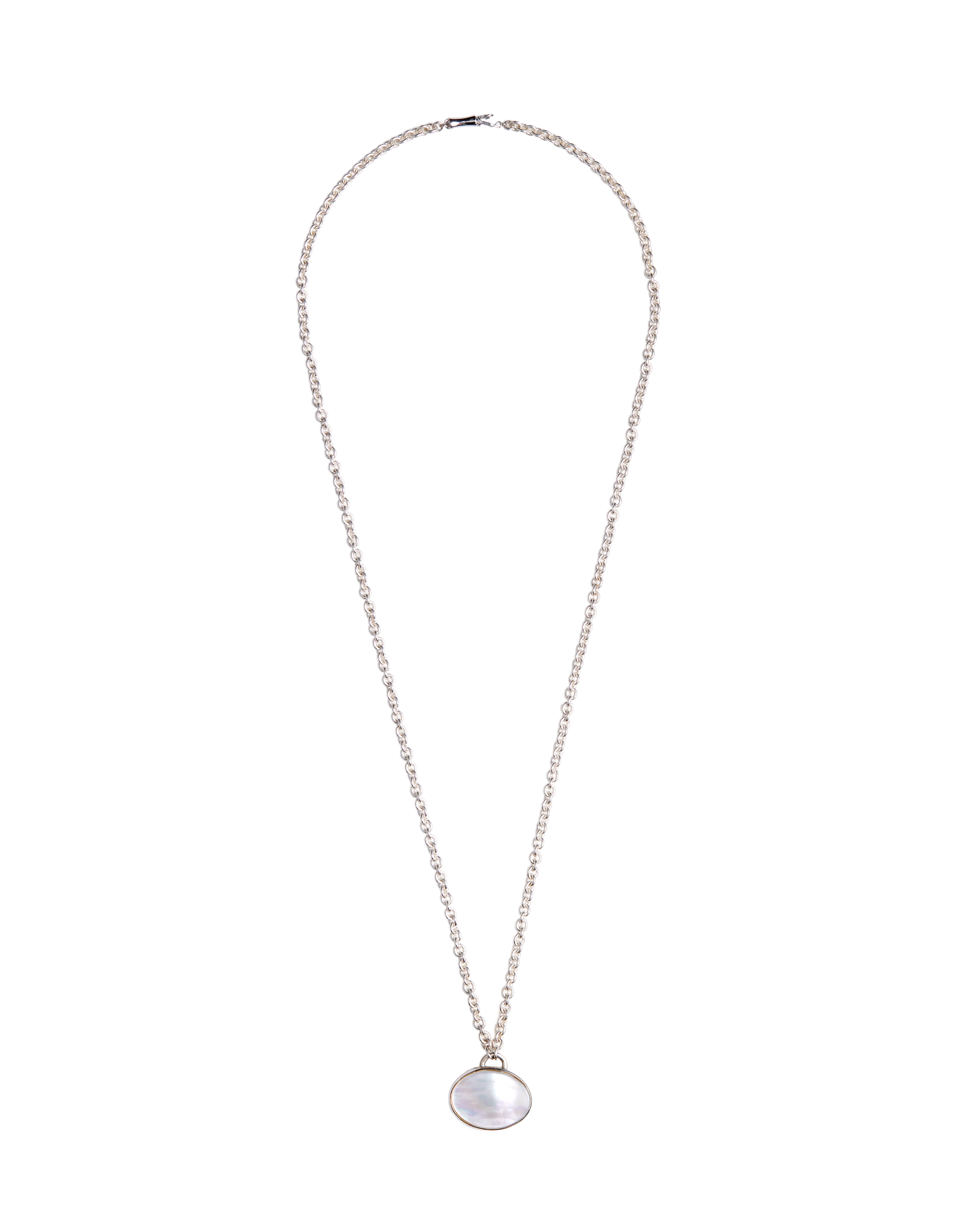 White Shell × Onyx Oval Necklace -Silver-