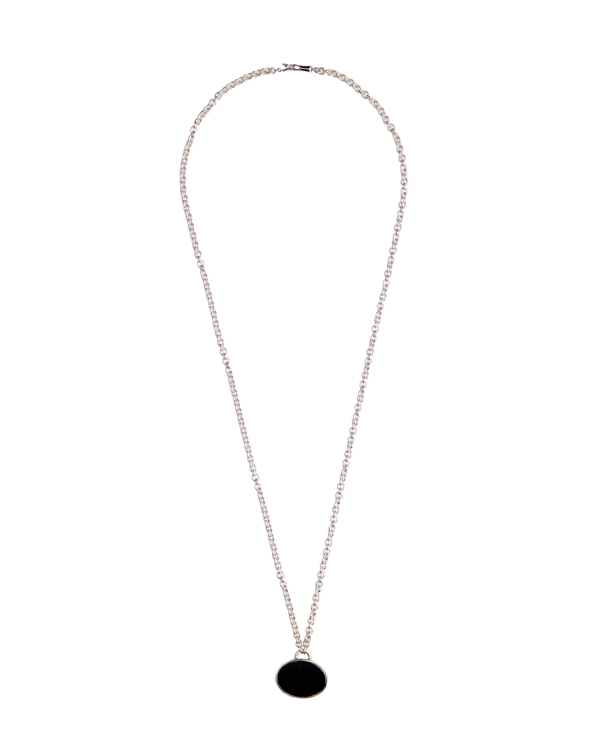 White Shell × Onyx Oval Necklace -Silver-