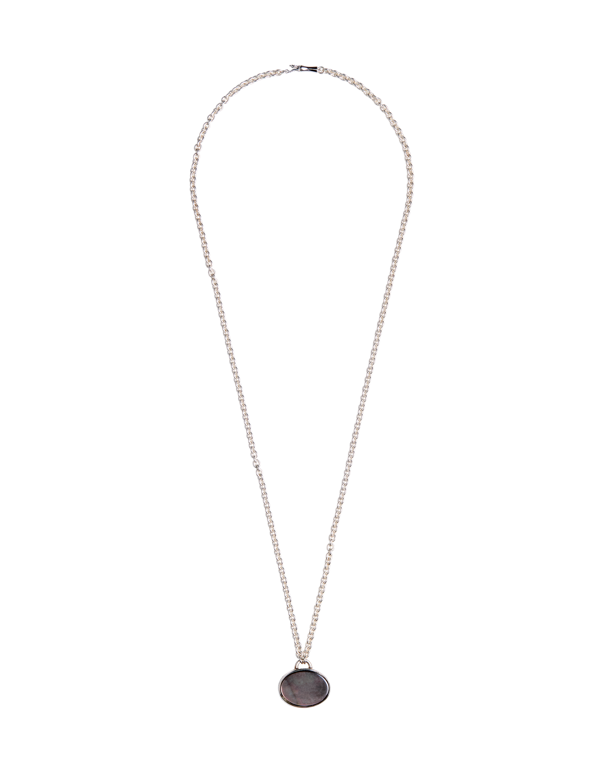 White Shell × Black Shell Oval Necklace -Silver-