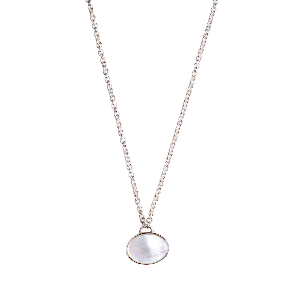 White Shell × Black Shell Oval Necklace -Silver-