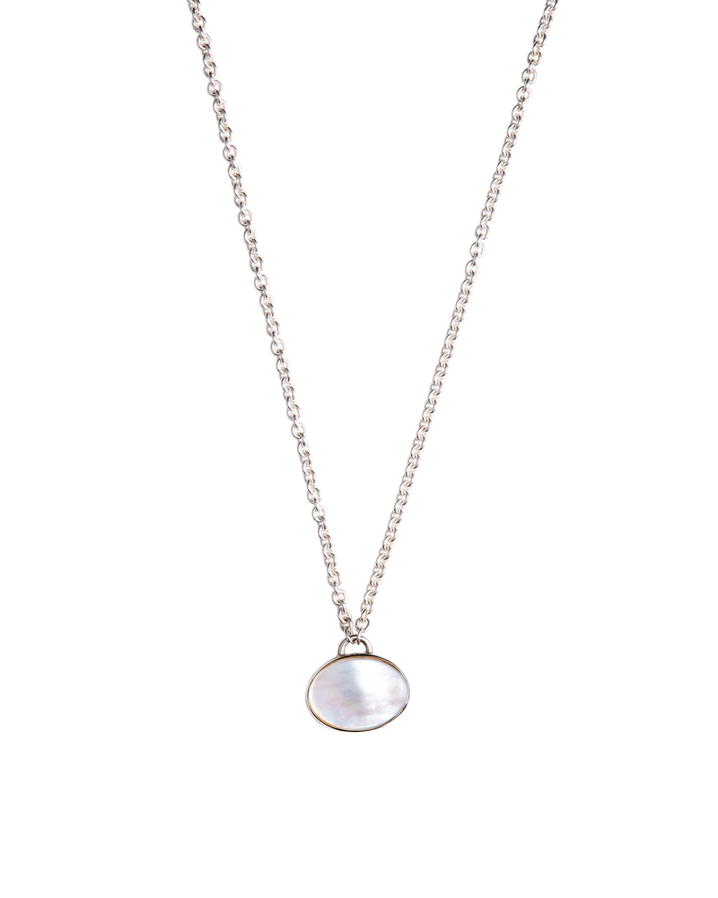 White Shell × Black Shell Oval Necklace -Silver-