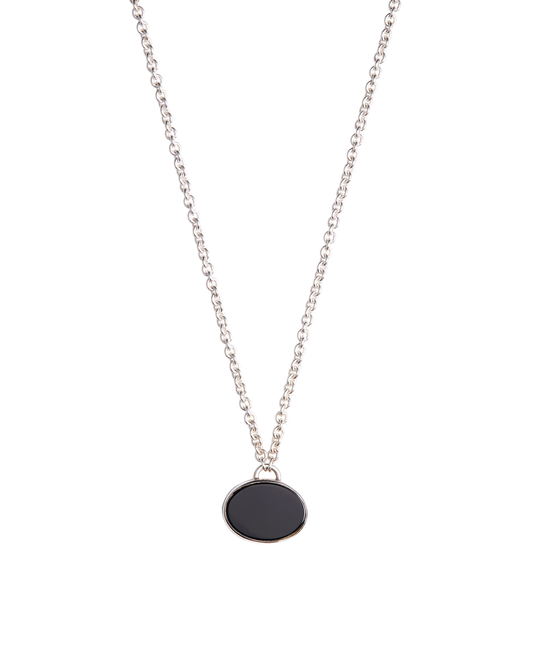 White Shell × Onyx Oval Necklace -Silver-