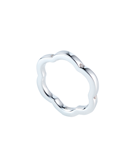 Flower Line Ring Diamond -Silver-