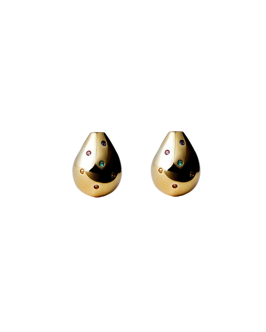 Drop Pierce Multi Stone  -Gold-