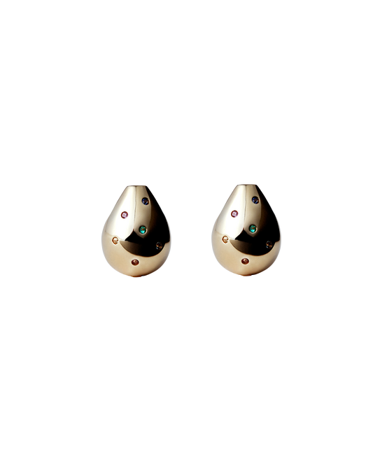 Drop Pierce Multi Stone  -Gold-