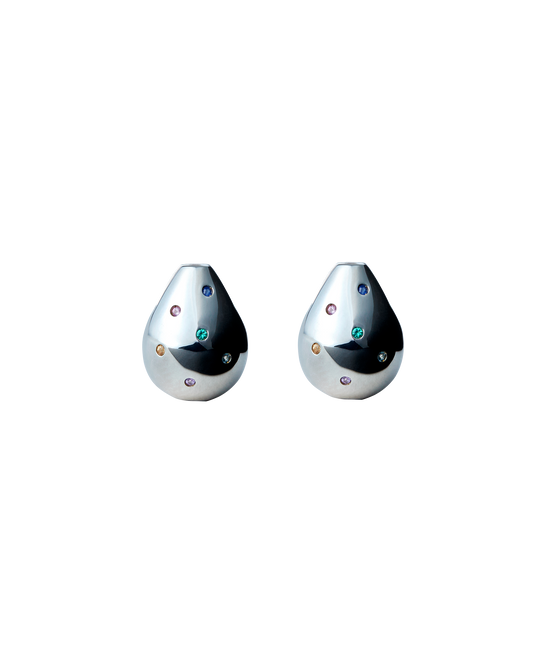 Drop Pierce Multi Stone  -Silver-