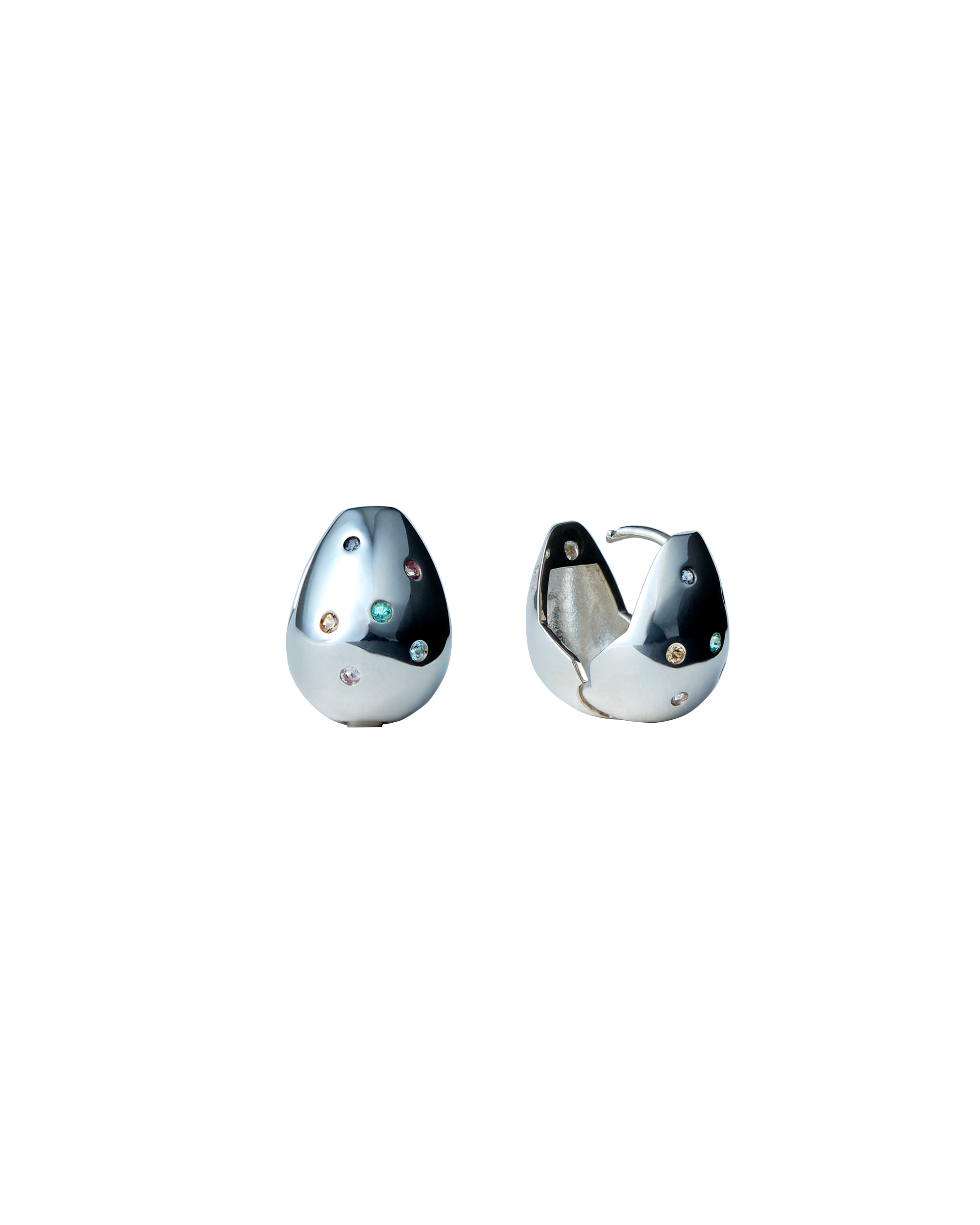 Drop Pierce S Multi Stone -Silver-