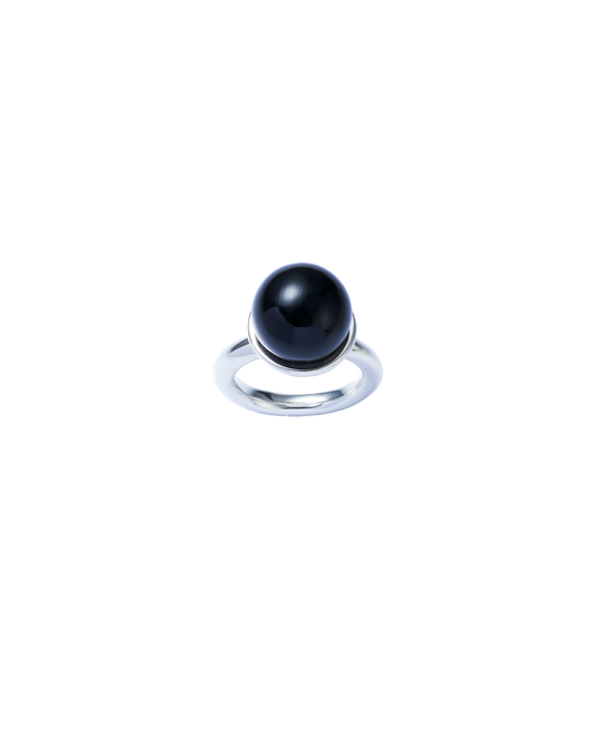 Onyx Cap Ring Large -Silver-